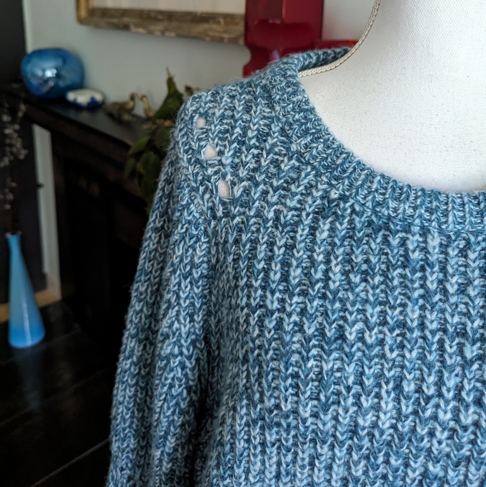 NEW LOFT Ann Taylor Women's XL Open Knit Detail Sweater Blue Marled Long Sleeve - Picture 2 of 11